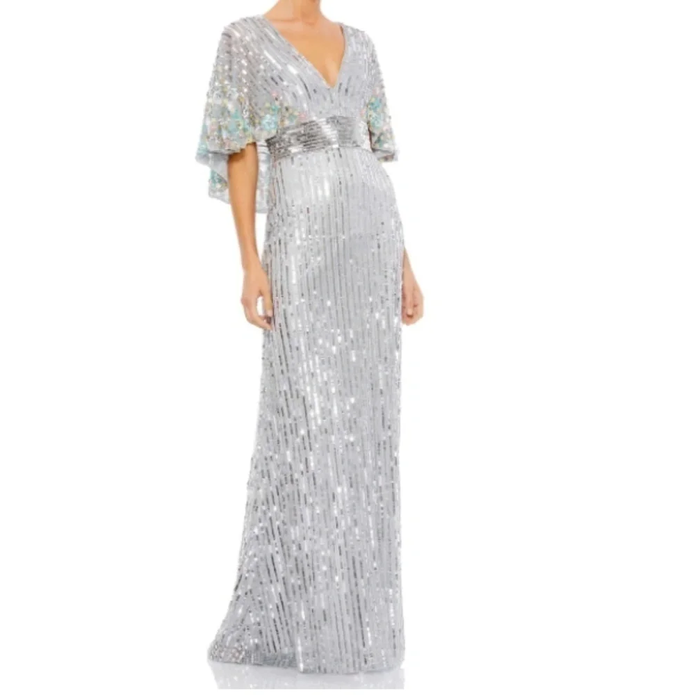 MAC DUGGAL Formal Wedding Prom Cocktail Cape Sleeve Floral Long Gown • Size 10